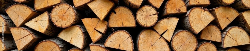 Naklejka premium Neatly stacked chopped firewood, ready for winter , dry, preparation