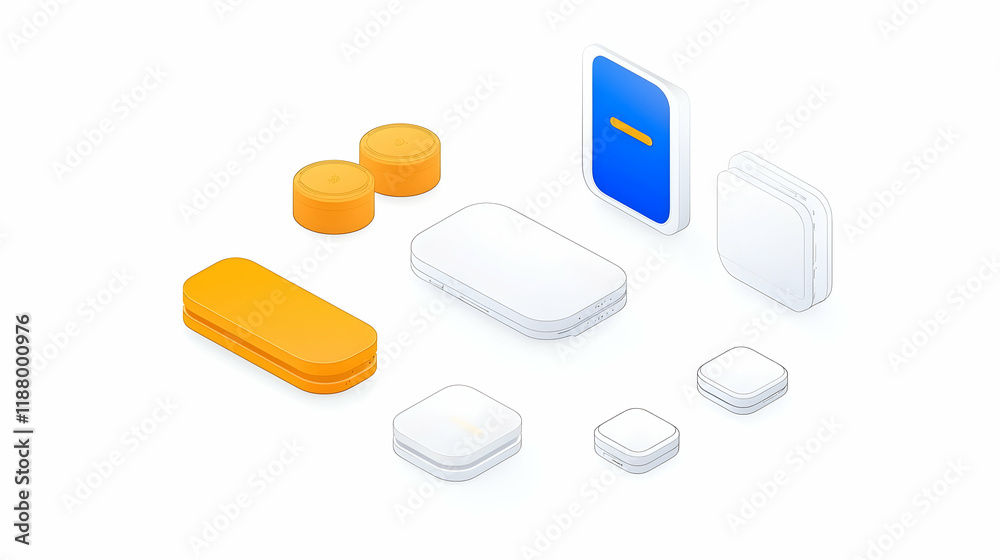 Smart home devices isometric illustration; white background; app interface; networking; marketing Smart home devices isometric illustration; white background; app interface; networking; marketing