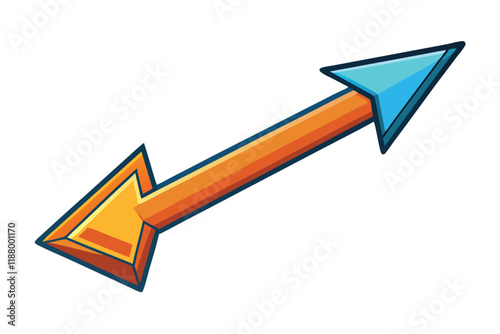 Colorful 3D cartoon arrow icon in a modern flat style with bold outlines and gradient colors on a white background for design purposes