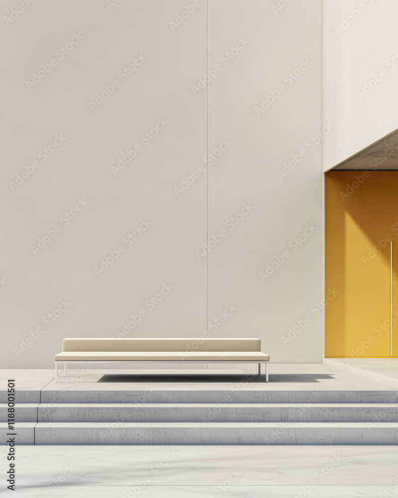 Fototapeta premium Modern outdoor seating area in minimalist architectural design at bright midday light