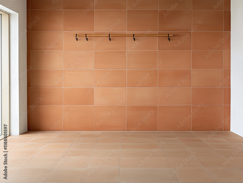 Fototapeta premium Warm Terracotta Craft Room Wall with Clay Tile Decor, Homely Feel