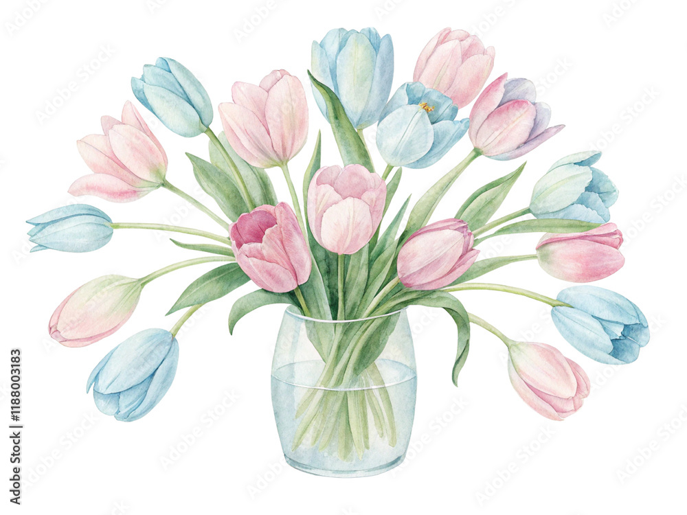 Fototapeta premium Colorful flower vases isolated on transparent background.