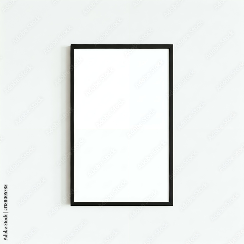Empty black framed picture on a white wall. Empty black framed picture on a white wall.