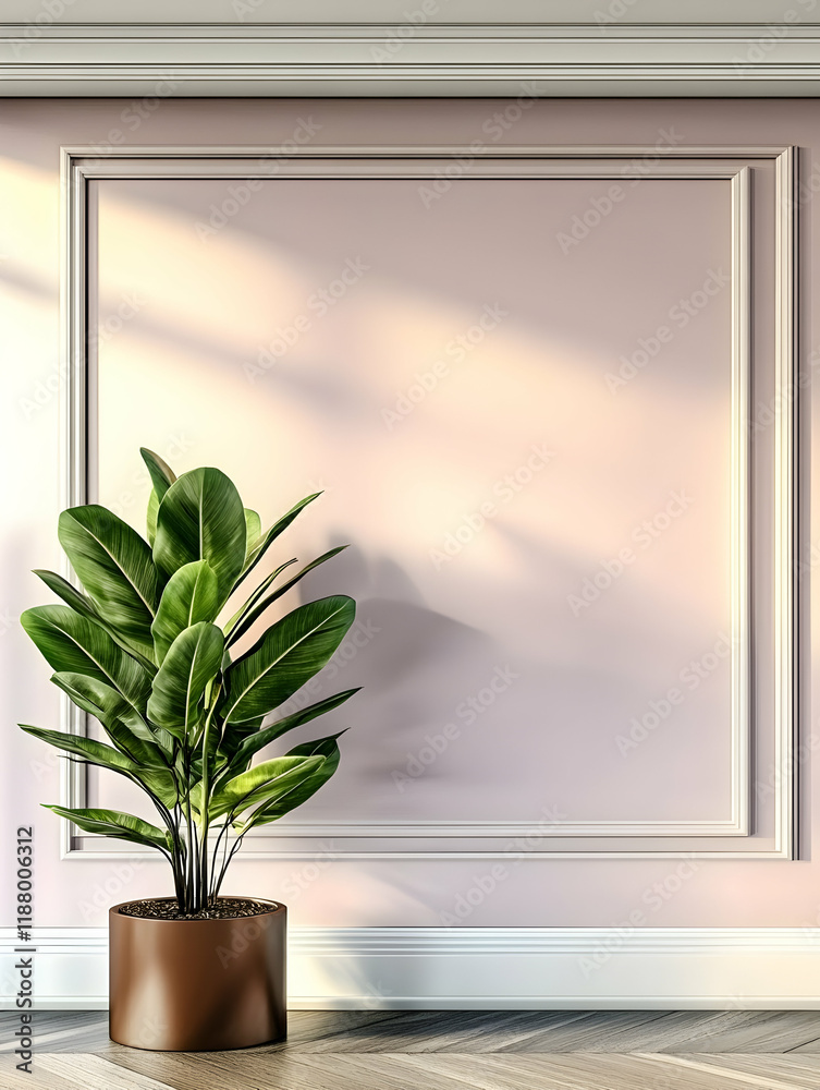 Sunlight illuminates a fiddle-leaf fig in a modern interior, showcasing a minimalist pink wall design; ideal for home decor websites Sunlight illuminates a fiddle-leaf fig in a modern interior, showcasing a minimalist pink wall design; ideal for home decor websites