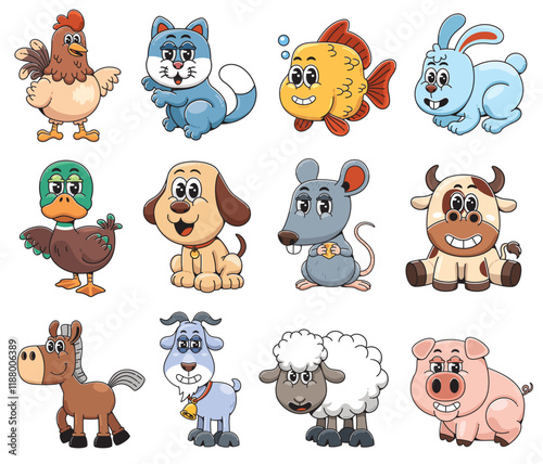 Cartoon animals farm Illustration playful cheerful