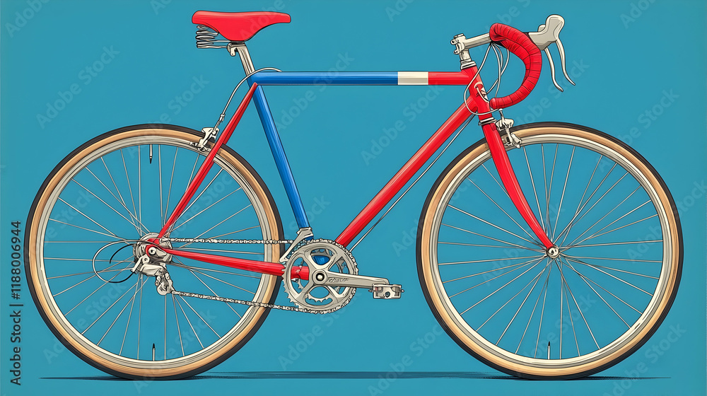 Fototapeta premium Classic road bike, profile view, patriotic color scheme, simple background