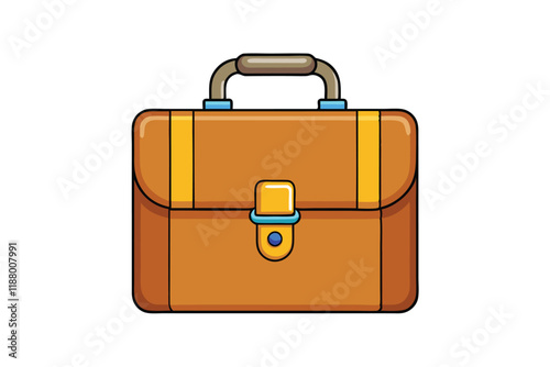 Professional brown leather briefcase icon with handle and buckle, isolated on white background, perfect for office and business concepts photo