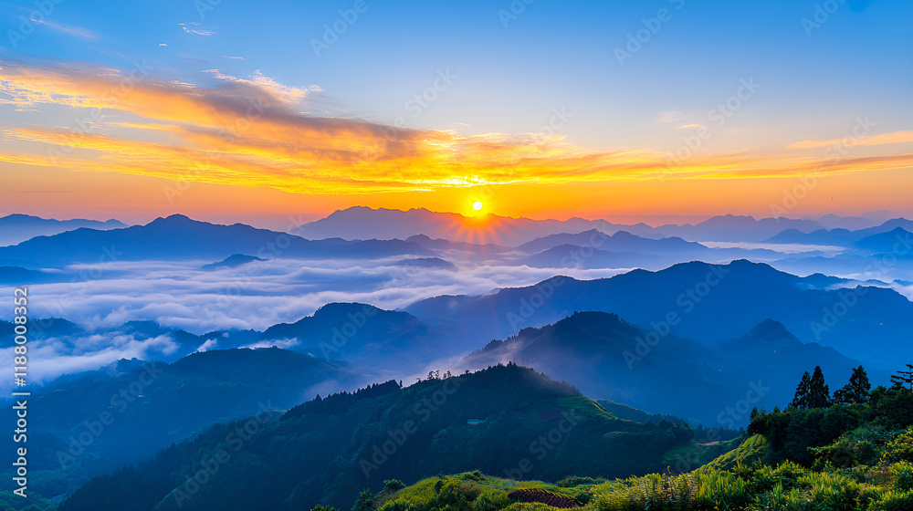 Obraz premium Cloud Sea Sunrise Forest Morning Sunlight Natural Landscape