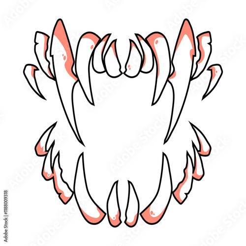 Terrible jaws of a beast with white sharp teeth. Vampire teeth in horror style for the Halloween. Vector isolated on white background.