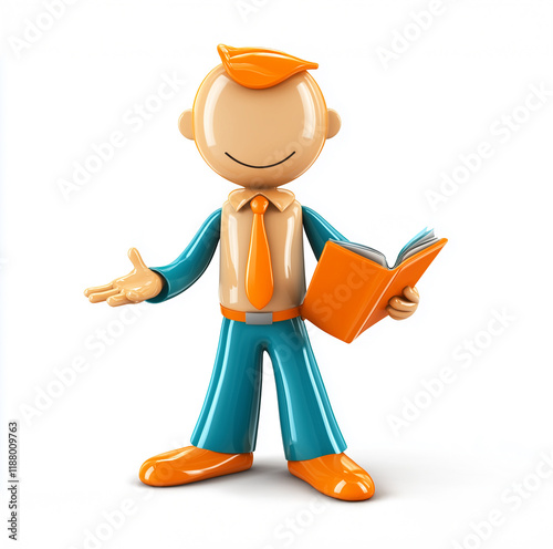 Character holding a book with a friendly smile, perfect for educational and creative themes photo