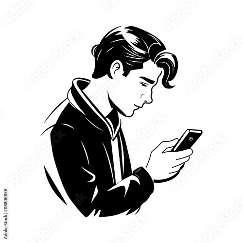 Person using mobile glyph style illustration
