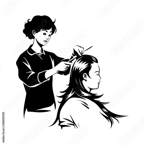 Hair cutting illustration in hand drawn style