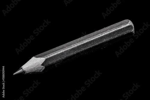 A well used graphite pencil lies on a black background photo