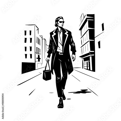 A hand drawn style illustration of man walking in style