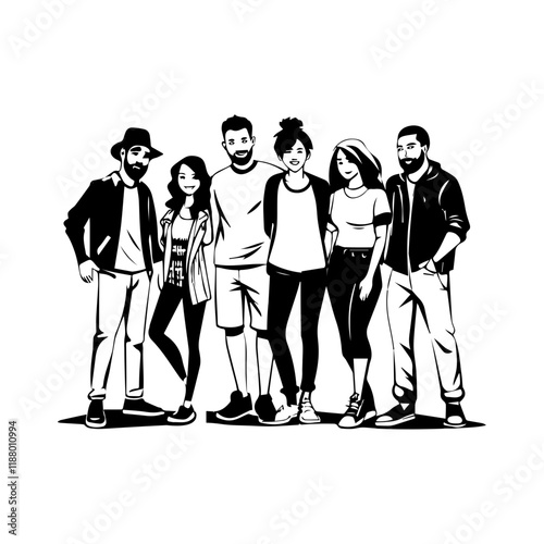 Friends squad illustration designed in hand drawn style