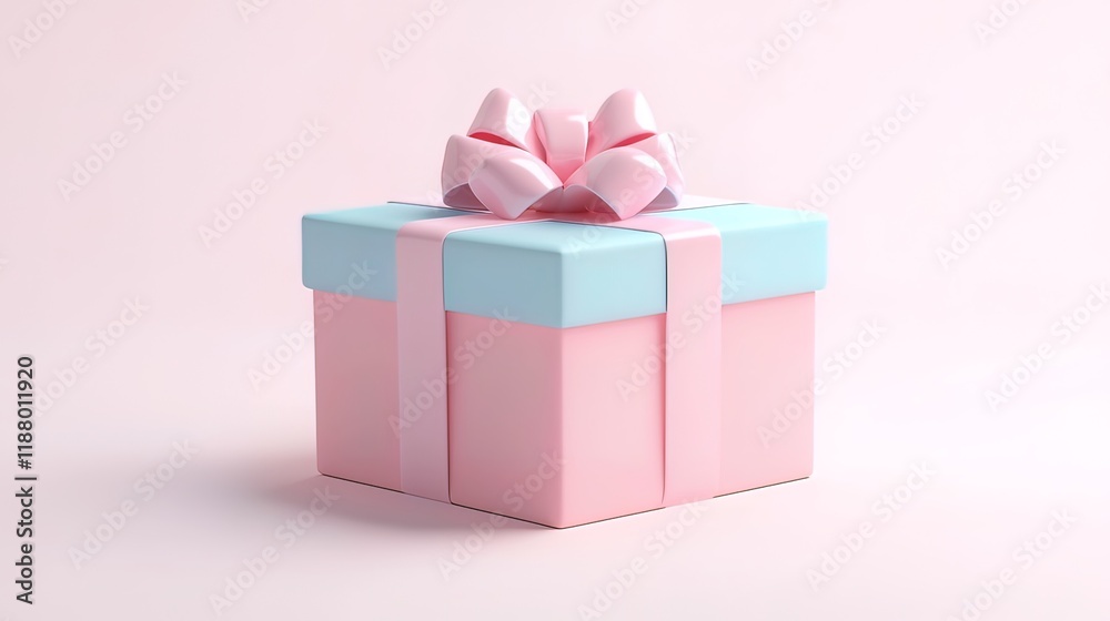 Fototapeta premium Pastel pink gift box with light blue top and pink ribbon.