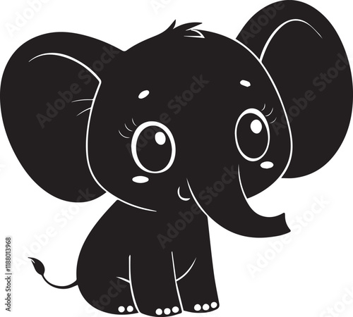 A cute elephant kawi silhouette chibi vector and illustration design using black color photo