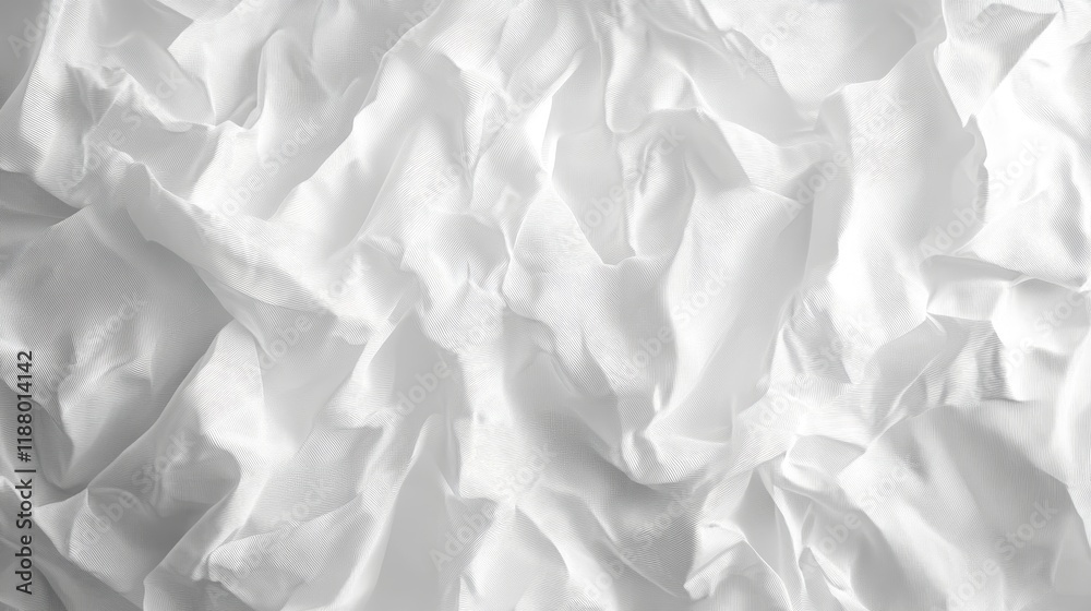White textured fabric with soft folds creating an abstract pattern White textured fabric with soft folds creating an abstract pattern