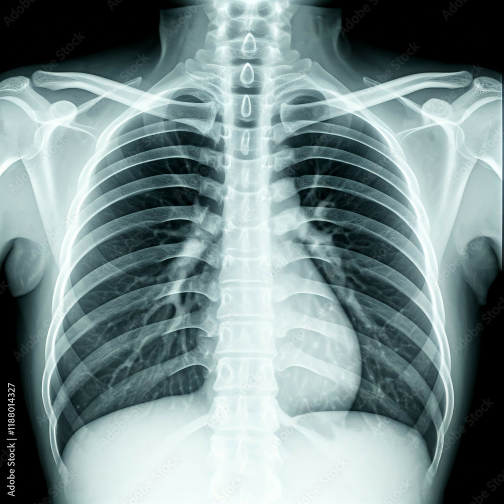 x-ray of human chest bones medical scan image blue tones x-ray of human chest bones medical scan image blue tones