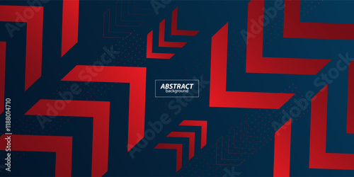 Futuristic design with dark blue background with geometric red arrows, 3D background with overlapping pattern layers on dark background. Vector eps10