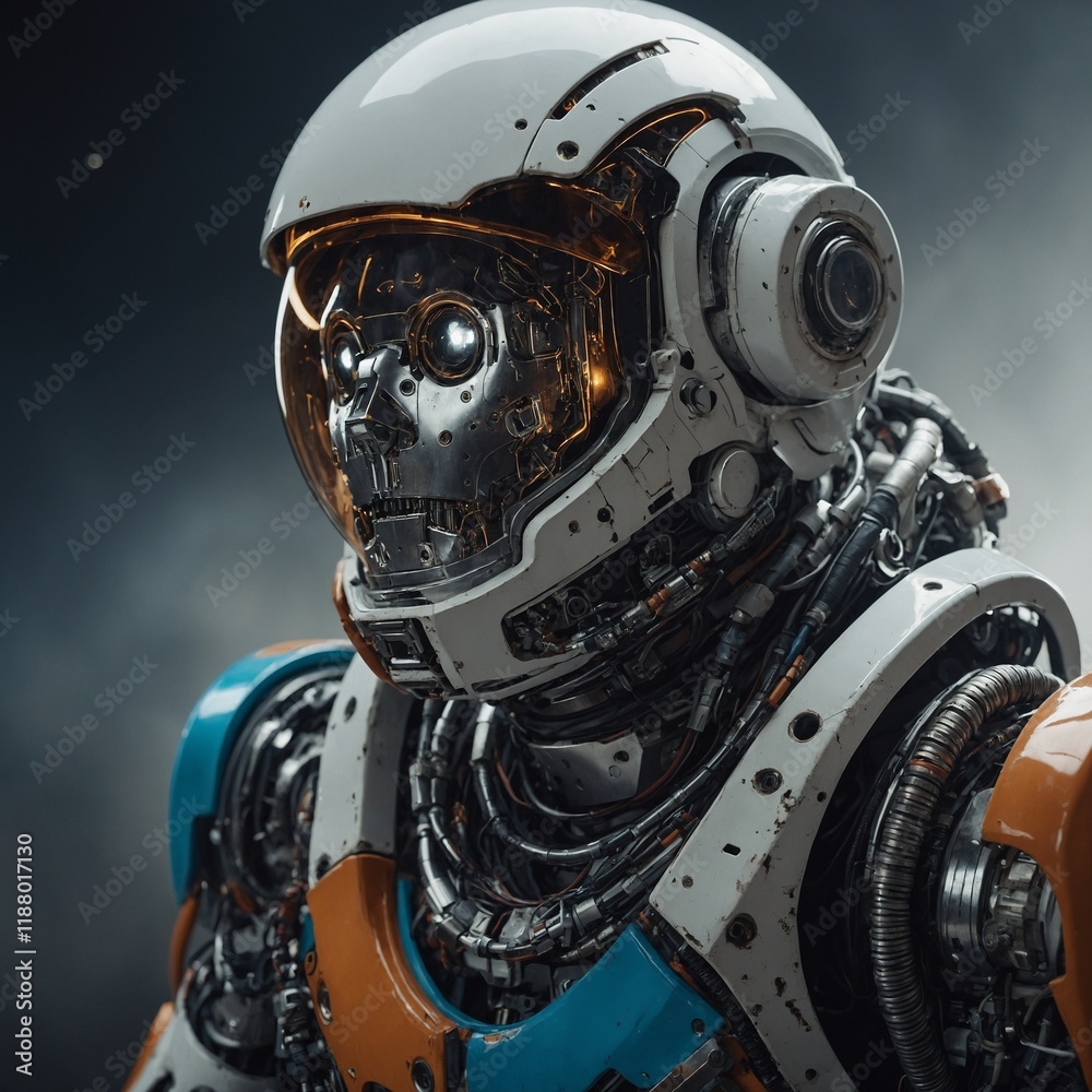 Fototapeta premium A robot astronaut with a futuristic helmet.