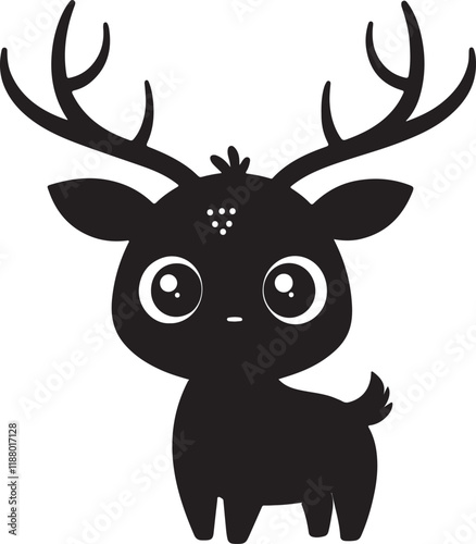 A cute elk kawi silhouette chibi vector and illustration design using black color.