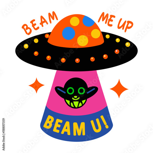 A flat sticker of ufo abduction