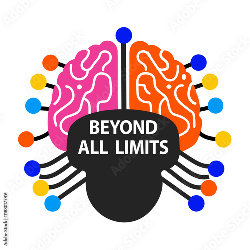 A flat sticker of an ai brain with beyond all limits