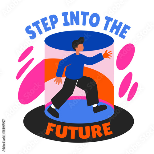 A flat sticker of a person in the future portal