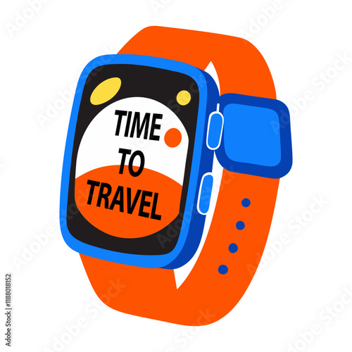 A flat sticker of a smartwatch with time to travel typography