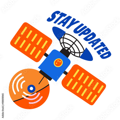 A flat sticker of a satellite with stay updated typography