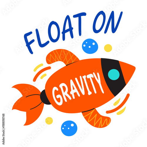 A flat sticker of a rocket with flat on typography