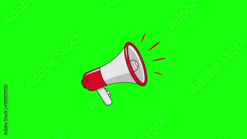 Megaphone animation on a green screen, Loudspeaker announcing crazy promotions. Hand hold megaphone loudspeaker bullhorn animation for Advertising and promotion.