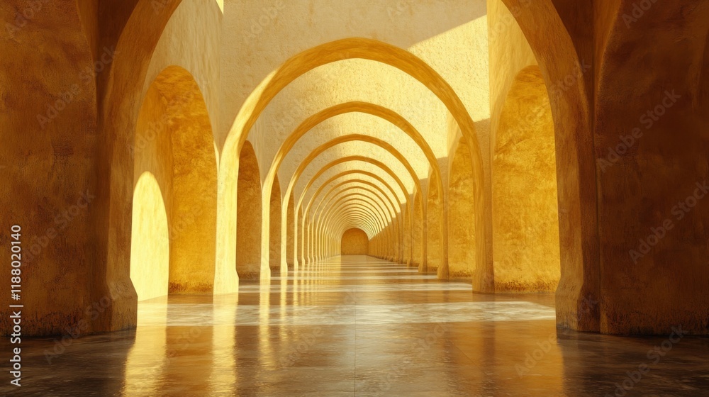 Fototapeta premium Golden Archway Corridor Architectural Design