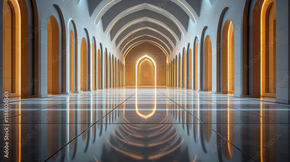 Fototapeta premium Illuminated Mosque Hallway Architectural Design