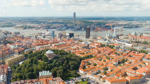 Gothenburg, Sweden. River Gota-Alv. Panoramic view of the central part of the city. Summer day. Cloudy weather, Aerial View photo