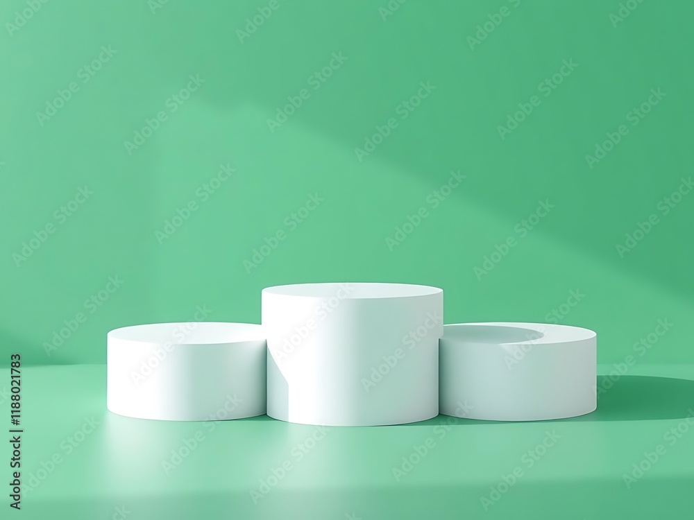 Two blue podiums on monochrome background with shadows. Perfect platform for your product. Three dimensional illustration Two blue podiums on monochrome background with shadows. Perfect platform for your product. Three dimensional illustration