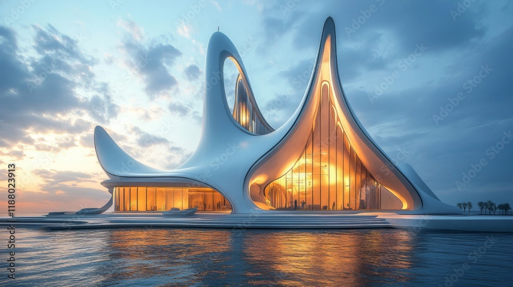 Naklejka premium Futuristic Coastal Architectural Design Building