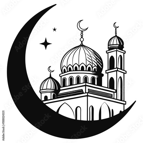  mosque and  moon ramadan eid mubarak clipart silhouette