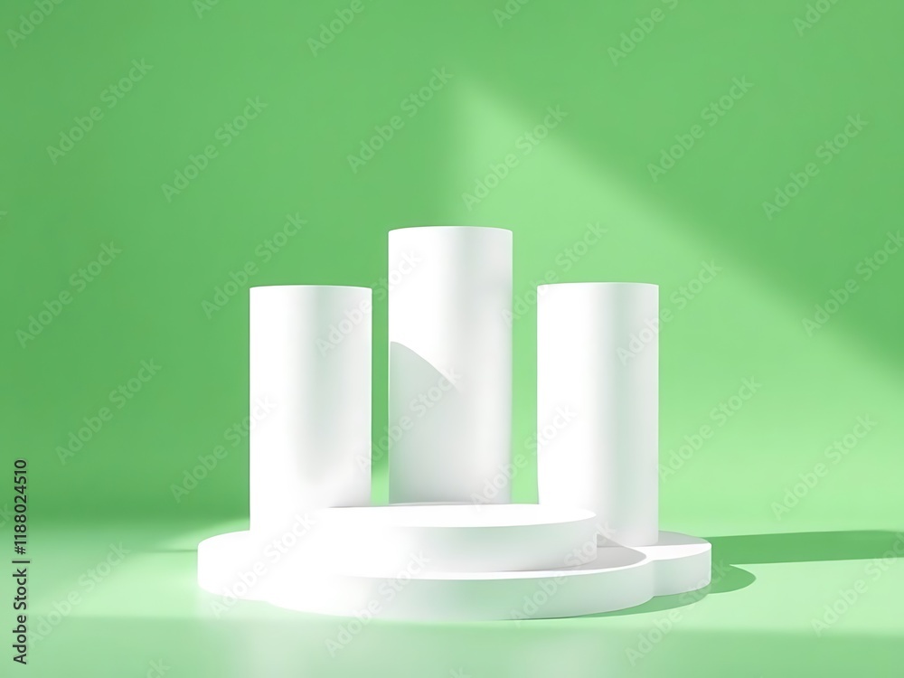 Two blue podiums on monochrome background with shadows. Perfect platform for your product. Three dimensional illustration Two blue podiums on monochrome background with shadows. Perfect platform for your product. Three dimensional illustration