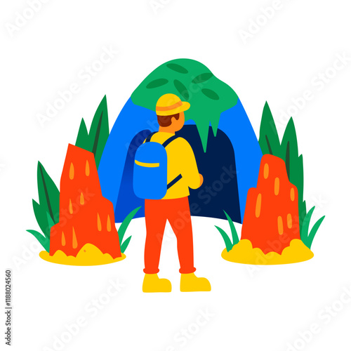 A flat illustration of a caving man