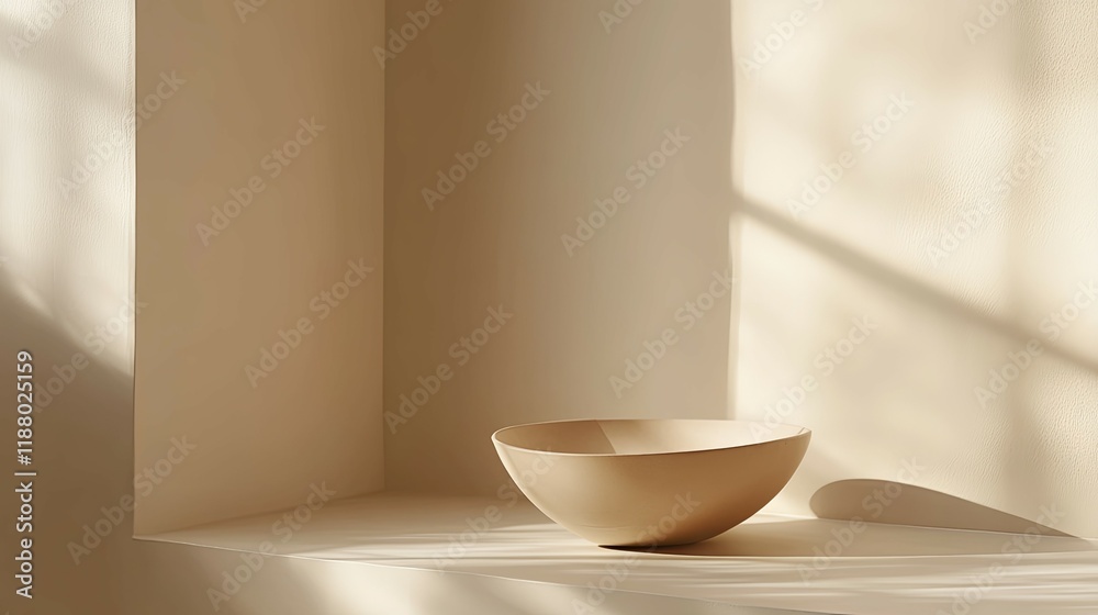 Elegant Beige Bowl: Minimalist Still Life in Soft Sunlight Elegant Beige Bowl: Minimalist Still Life in Soft Sunlight
