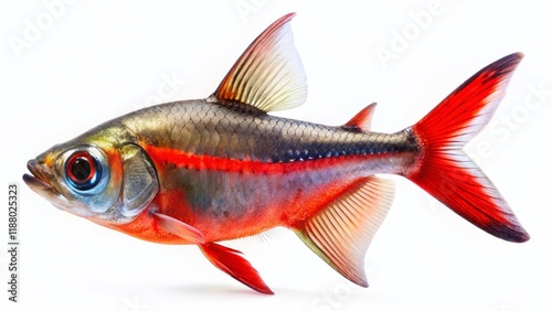 Vampire Tetra Fish Isolated on White, Striking Red & Black Aquarium Fish photo