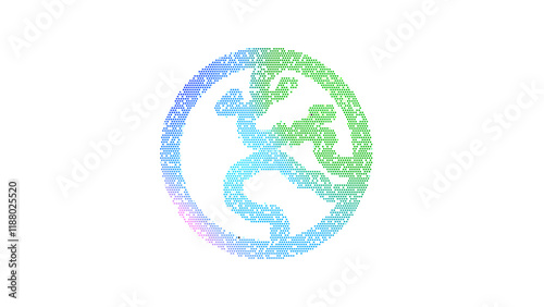 Icon globe europe is made up of LED square shapes. There are bright diodes and there are black dead diodes
