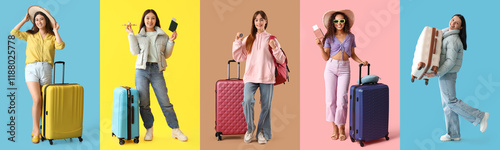 Set of different tourists o...