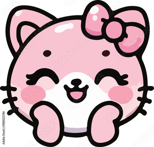Cheerful Cat Kitty, with happy smiling face expression. Cute kawaii animals, kids flat vector illustration