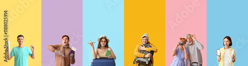 Set of different tourists o...
