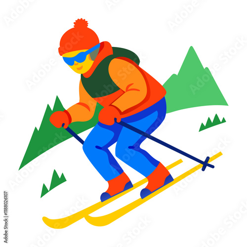 A flat illustration of skiing sport