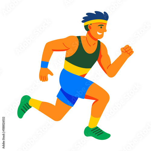 A flat character illustration of a running athlete