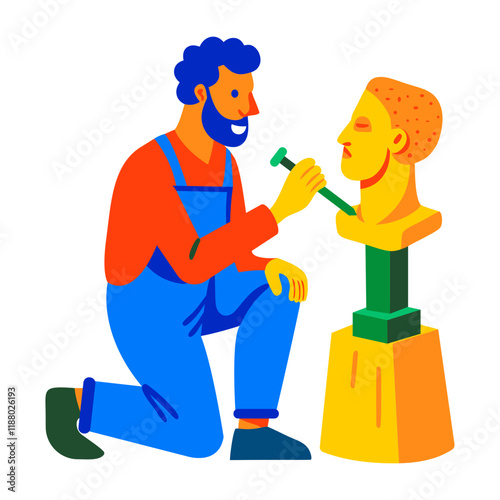 A flat illustration of man making sculpture